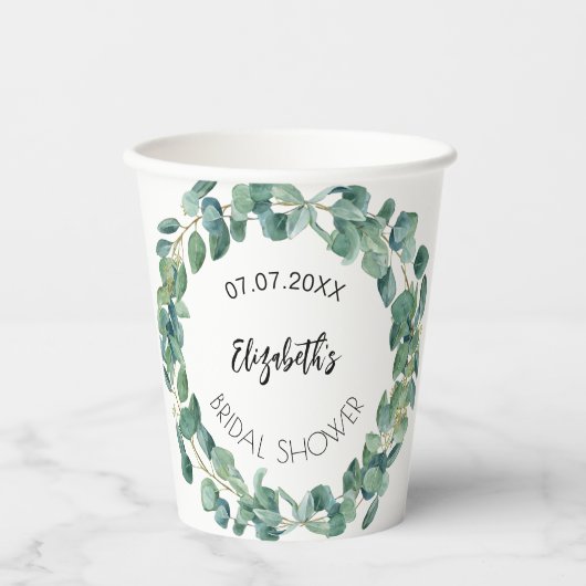 Eukalyptus-Brautparty Pappbecher (Vorderseite)