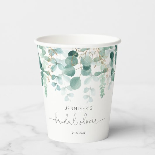 Eukalyptus-Brautparty Pappbecher (Rückseite)