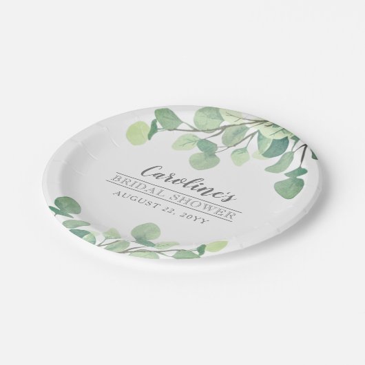 Eukalyptus-Brautparty Pappteller (Schrägansicht)