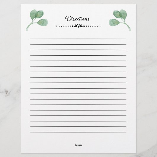 Eukalyptus-Brautparty-Rezept-Karte Briefbogen (Rückseite)