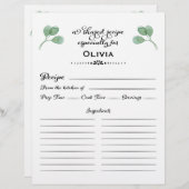 Eukalyptus-Brautparty-Rezept-Karte Briefbogen (Vorne/Hinten)