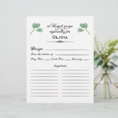 Eukalyptus-Brautparty-Rezept-Karte Briefbogen (Stehend Vorderseite)