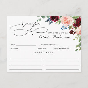 Eukalyptus-Brautparty-Rezept-Karte der Burgund-Nav Postkarte