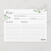 Eukalyptus Brautparty Rezept Karte Grüne (Rückseite)