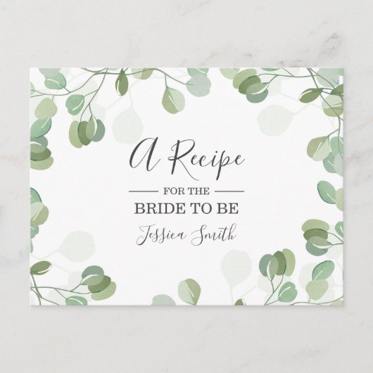 Eukalyptus Brautparty Rezept Karte Grüne (Vorderseite)