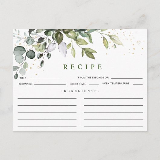 Eukalyptus-Brautparty-Rezept-Karte Postkarte (Vorderseite)