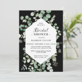 Eukalyptus Brautparty Schwarze Einladung (Stehend Vorderseite)