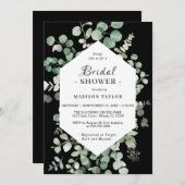 Eukalyptus Brautparty Schwarze Einladung (Vorne/Hinten)