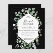 Eukalyptus Brautparty Schwarze Einladung (Vorne/Hinten)