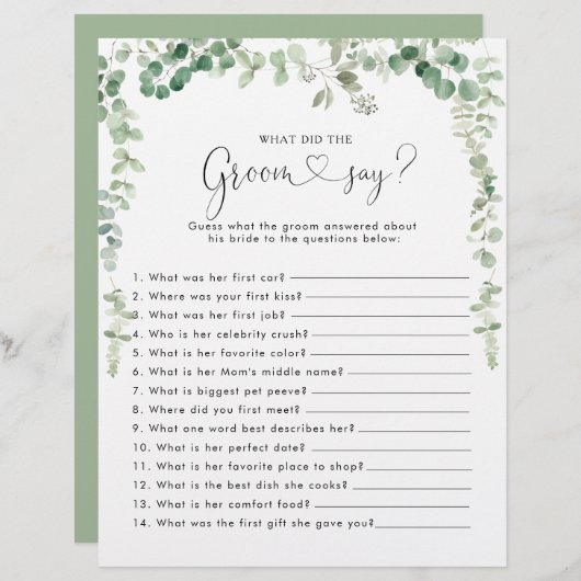 Eukalyptus-Brautparty Was hat der Groom gesagt? (Vorne/Hinten)