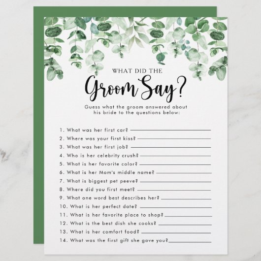 Eukalyptus-Brautparty Was hat der Groom gesagt? (Vorne/Hinten)