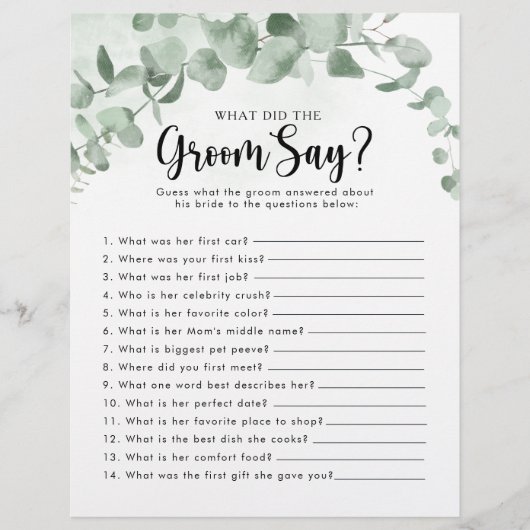 Eukalyptus-Brautparty Was hat der Groom gesagt? (Vorderseite)