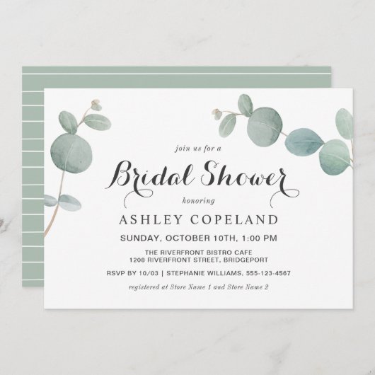 Eukalyptus Bridal Dusche Aquarell Einladung (Vorne/Hinten)
