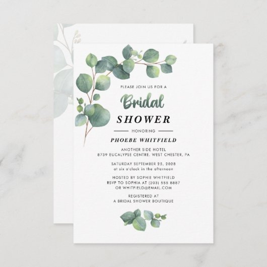 Eukalyptus Bridal Dusche Einladung (Vorne/Hinten)