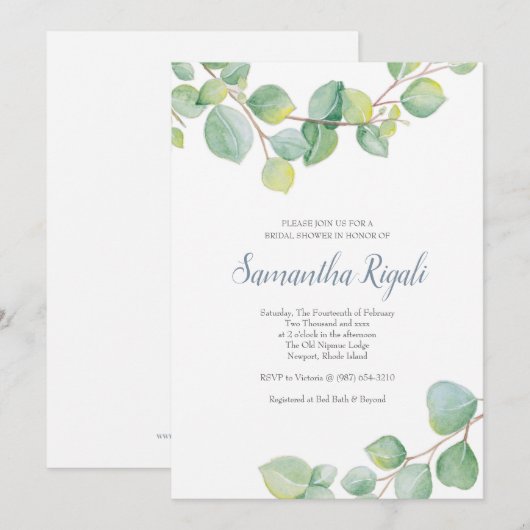 Eukalyptus Bridal Dusche Einladung (Vorne/Hinten)