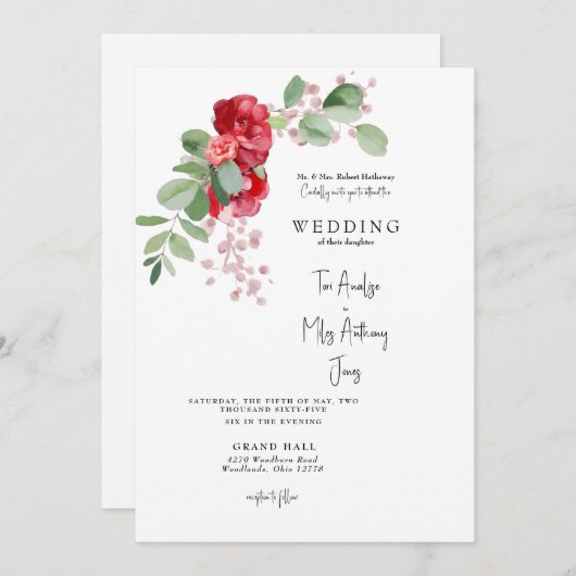 Eukalyptus-Bride-Eltern, die Hochzeit von Rotem Fl Einladung (Vorne/Hinten)