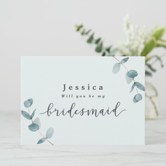 Eukalyptus Bridesmaid Vorschlag Card (Stehend Vorderseite)