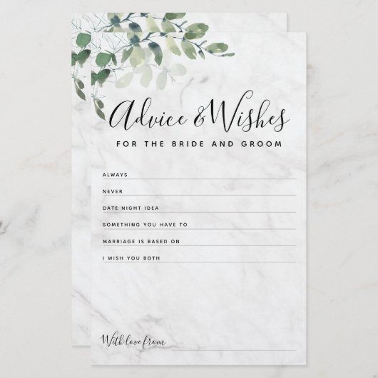 Eukalyptus Brie and Groom Advice wünscht Card (Vorne/Hinten)