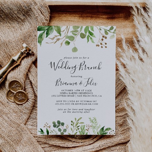 Eukalyptus Brown Floral Wedding Brunch Einladung