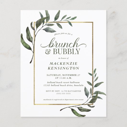 Eukalyptus Brunch Bubbly Brautparty (Vorderseite)