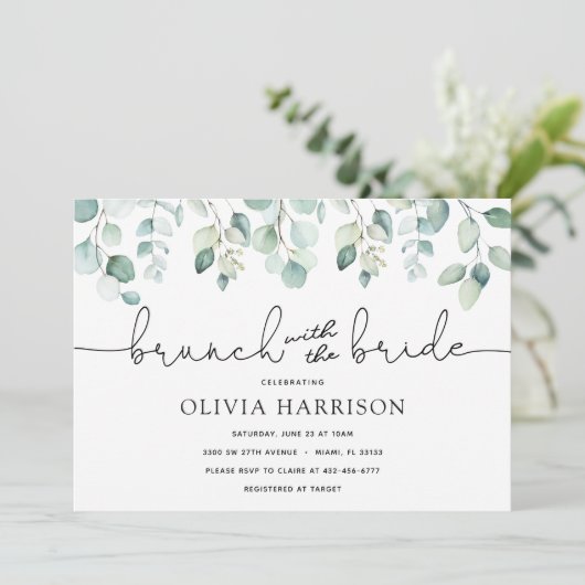 Eukalyptus Brunch mit Brautdusche Einladung (Stehend Vorderseite)