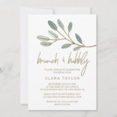 Eukalyptus-Brunch und Bubbly-Gold Einladung (Vorderseite)