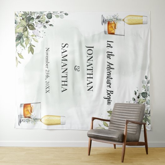 Eukalyptus-Bubbles & Bourbon-Polterabend-Tapete Wandteppich (Beispiel (Horizontal))