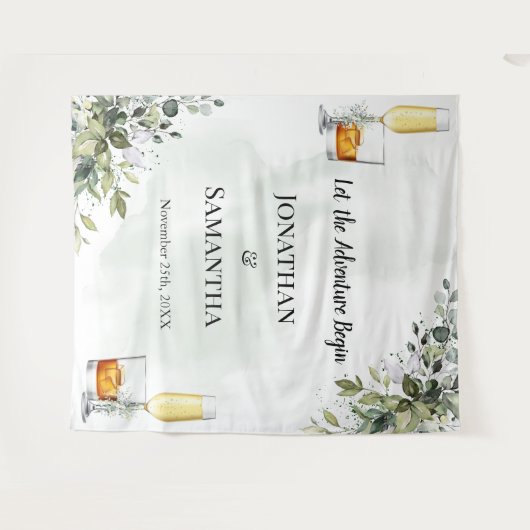 Eukalyptus-Bubbles & Bourbon-Polterabend-Tapete Wandteppich (Vorderseite (Horizontal))