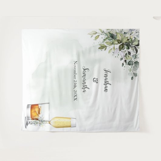 Eukalyptus-Bubbles & Bourbon-Polterabend Wandteppich (Vorderseite (Horizontal))