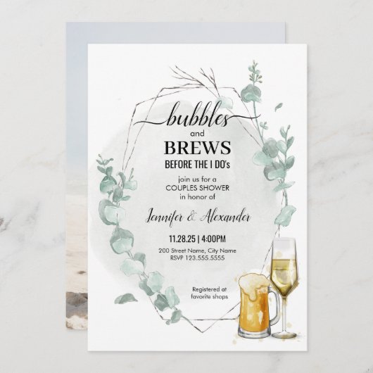 Eukalyptus Bubbles & Brause Einladung (Vorne/Hinten)