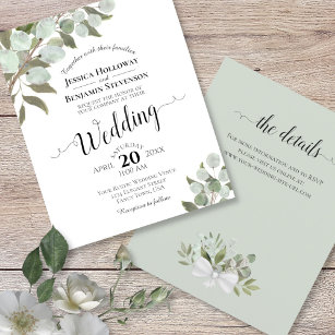 Eukalyptus BUDGET Hochzeit Einladung mit Details