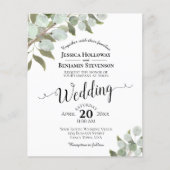 Eukalyptus BUDGET Hochzeit Einladung mit Details (Vorderseite)
