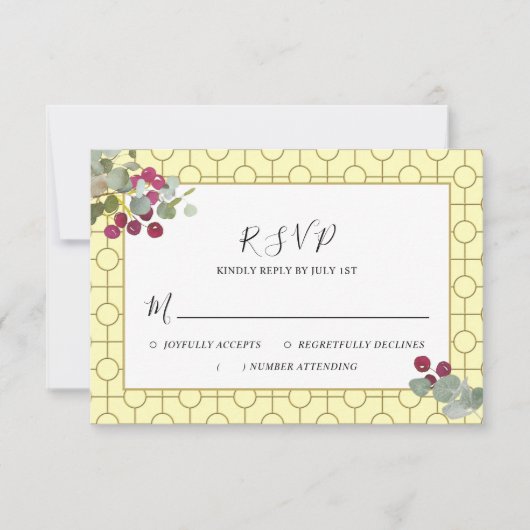 Eukalyptus Burgundy Berry Greenerity Wedding RSVP Karte (Vorderseite)