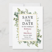 Eukalyptus Burgundy Save The Date (Vorderseite)