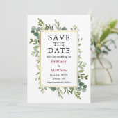 Eukalyptus Burgundy Save The Date (Stehend Vorderseite)
