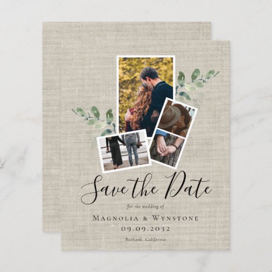 Eukalyptus Burlap Wedding rettet das Datum (Vorne/Hinten)