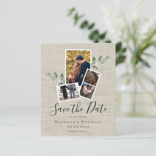 Eukalyptus Burlap Wedding rettet das Datum (Stehend Vorderseite)