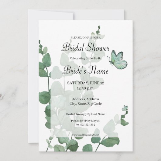 Eukalyptus Butterfly Bridal Dusche Einladung (Vorderseite)