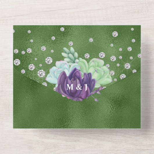 Eukalyptus cactus emerald lila Shimmer All In One Einladung (Rückseite)