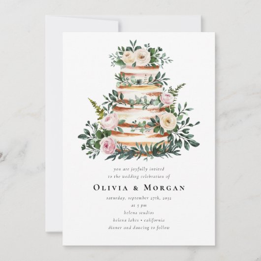 Eukalyptus Cake QR Code Hochzeit Einladung (Vorderseite)