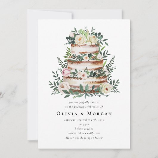 Eukalyptus Cake QR Code Hochzeit Einladung (Vorderseite)