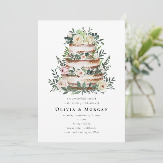 Eukalyptus Cake QR Code Hochzeit Einladung (Stehend Vorderseite)