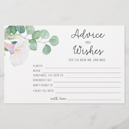 Eukalyptus/calla - Rat und Wünsche Brautparty Briefpapier (Vorderseite)