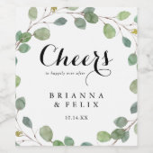 Eukalyptus Calligraphy Cheers Wedding Wine Labels Weinetikett (Einzelnes Label)