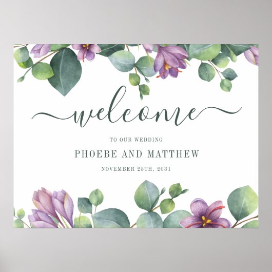 Eukalyptus Calligraphy Floral Welcome Wedding Poster (Vorne)