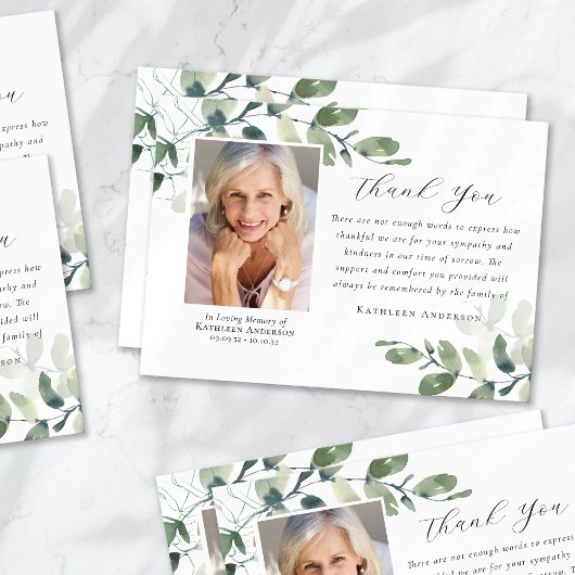 Eukalyptus Calligraphy Foto Beerdigung Gedenkstätt Dankeskarte