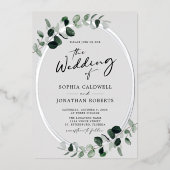 Eukalyptus Calligraphy Foto Wedding Silver Folieneinladung (Vorderseite)