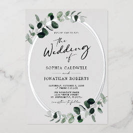 Eukalyptus Calligraphy Foto Wedding Silver Folieneinladung