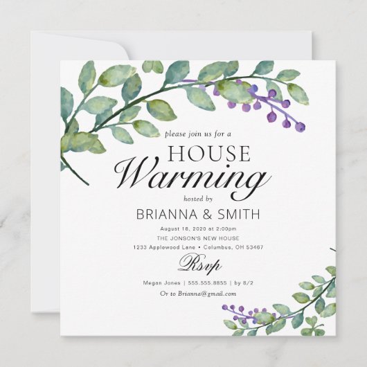 Eukalyptus Calligraphy Housewarming Einladung (Vorderseite)