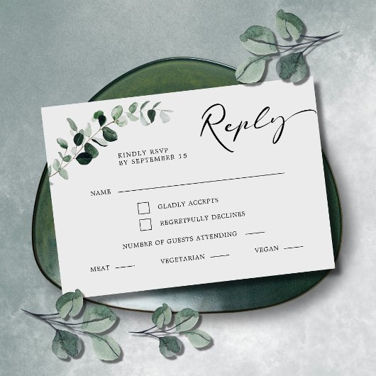 Eukalyptus Calligraphy Meal Choice Wedding RSVP Karte